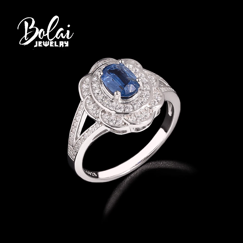 

Flower design 925 Sterling Silver Ring December Gemstone Natural Kyanite Fine Jewelry for women's valentines gifts