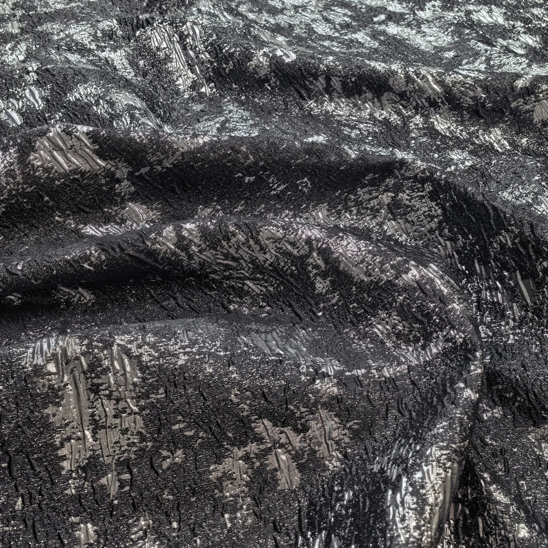 Black Silver Flower Embossed Jacquard Fabric Design Sewing Material Wedding Dress Garment  Wide 145cm Sold By The Meter