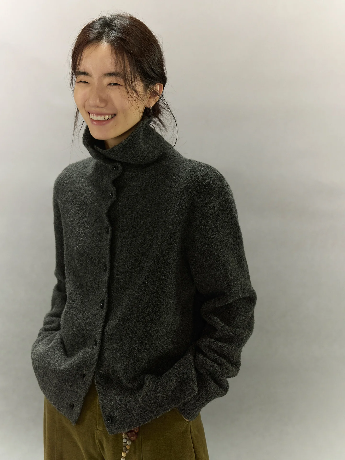 

Женский шерстяной кардиган-пальто Nomumad с высоким воротником, универсальный, свободного кроя, с длинными рукавами, утепленный, осенний