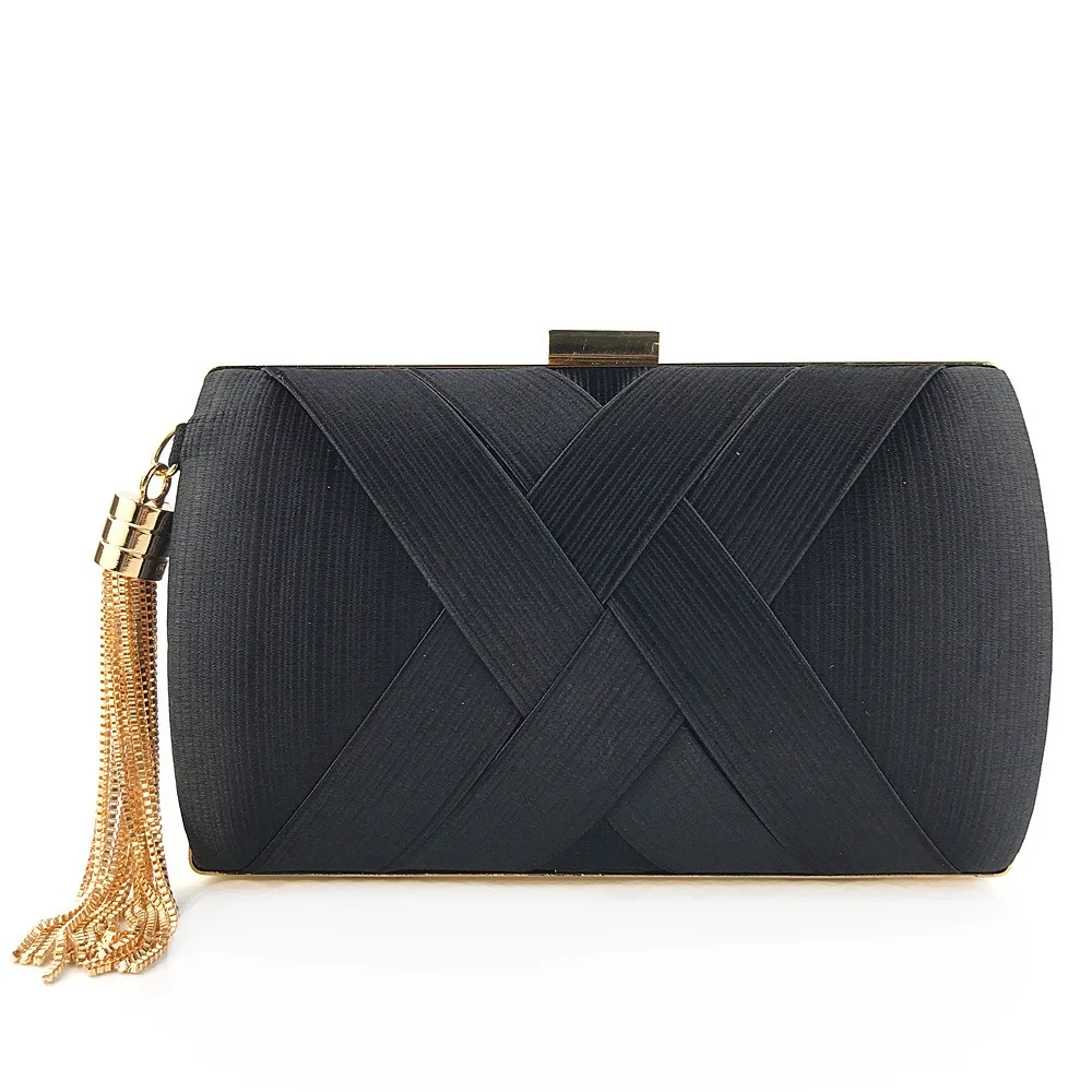 Fashion Luxury Silk Fabric Dinner Handbag Tassel Chain Evening Banquet Bag Square Hand Hold Bridal Clutch Bag Outdoor