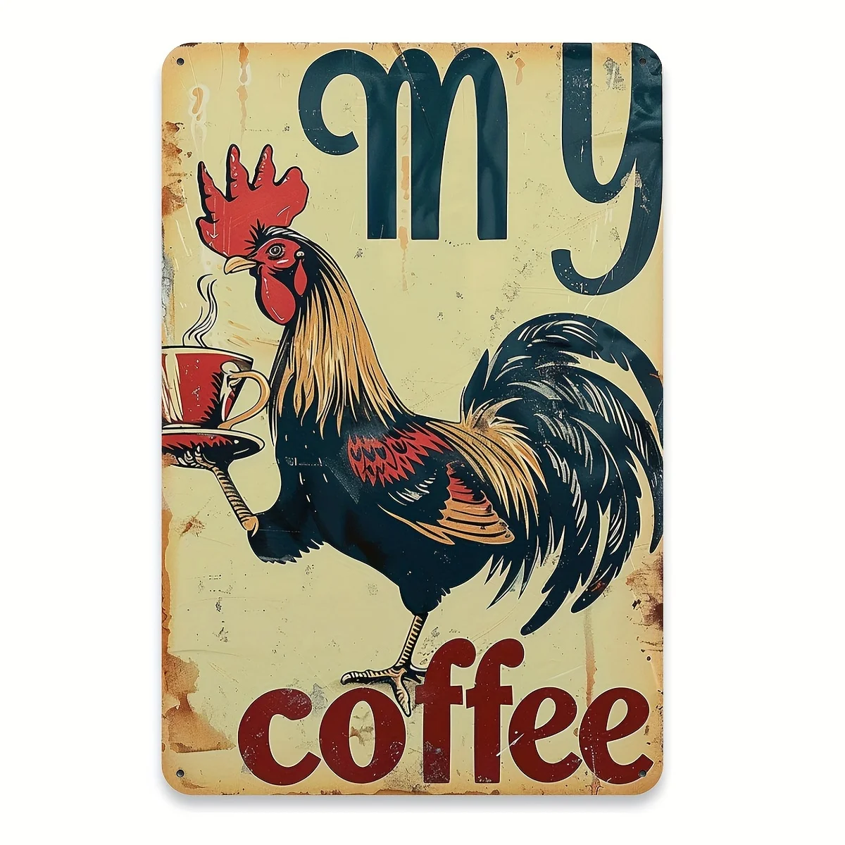 Vintage Rooster Metal Tin Sign, , 
