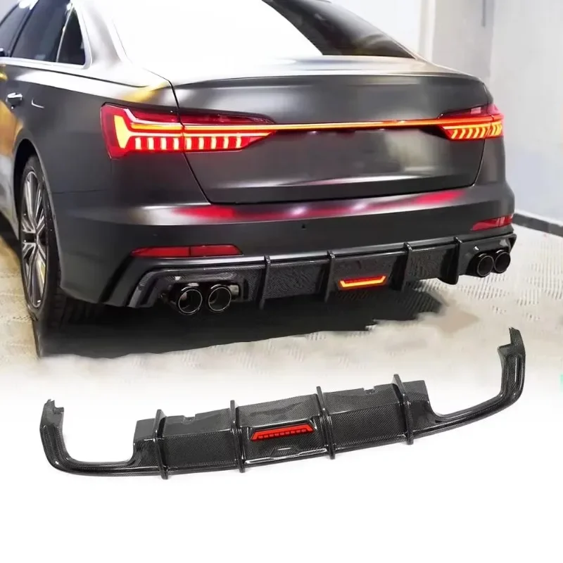 for^-Car A6 C8 Sline S6 Carbon Fiber Rear Diffuser for Audi A6 S6 C8 4 Door 2019 2020 2001 2022 2023 Rear Bumper Lip Spoiler*.