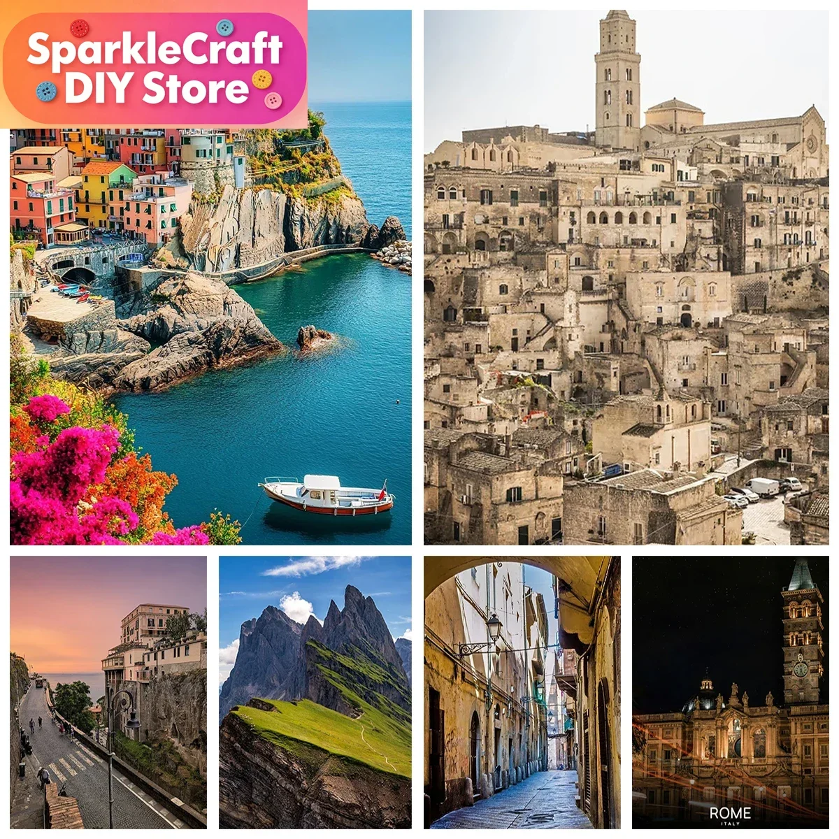 Pintura de Diamantes DIY sin Marco, Paisaje Italiano, Cinque Terre, Matera, Bordado de Diamantes 5D, Decoración de Pared Personalizable, Decoración de Habitación
