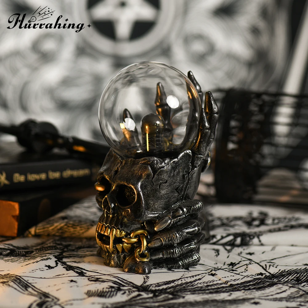 Hurrahing Five-Finger Golden Skull Plasma Lamp 4-Inch Atmospheric Night Light Desktop Decor Halloween Gift Sale