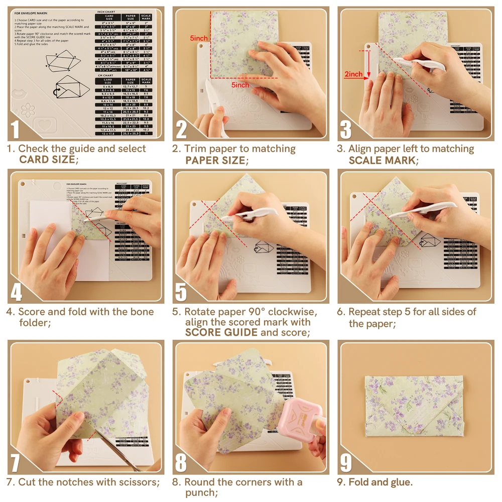 Envelope Maker Mini Score Board To Make Different Size Envelopes Multi-Purpose Scoring Board Set For Embossing Lines In Cards