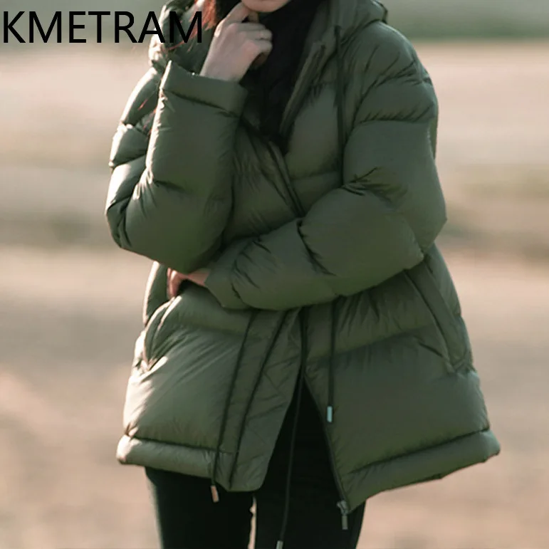 KMETRAM Winter White Goose Down Coats Woman Warm Puffer Jacket Mid Length New in Odzież wierzchnia Odzież damska 2024 пуховик женский