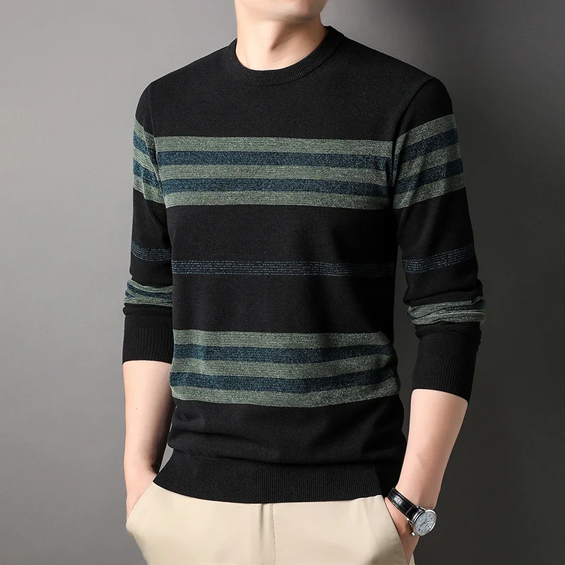 Top Grade New Fashion Brand Luxury Designer Knit Pullover Striped Korean Trendy Mens Jumper Sweater Casual Men Clothing