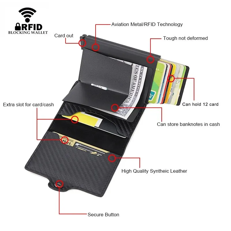 Carbon Fiber Anti Rfid Credit Card Holder Mens Double Cardholder Case Wallet Metal Business Bank Creditcard Minimalist Wallet