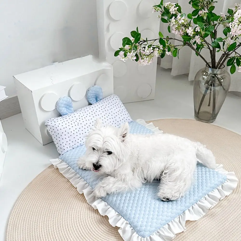 

Flounce Washable Pet Cooling Mat Ice Silk Fabric Removable Summer pet Bed Skin Friendly Breathable Dog Bed Heatstroke Prevention