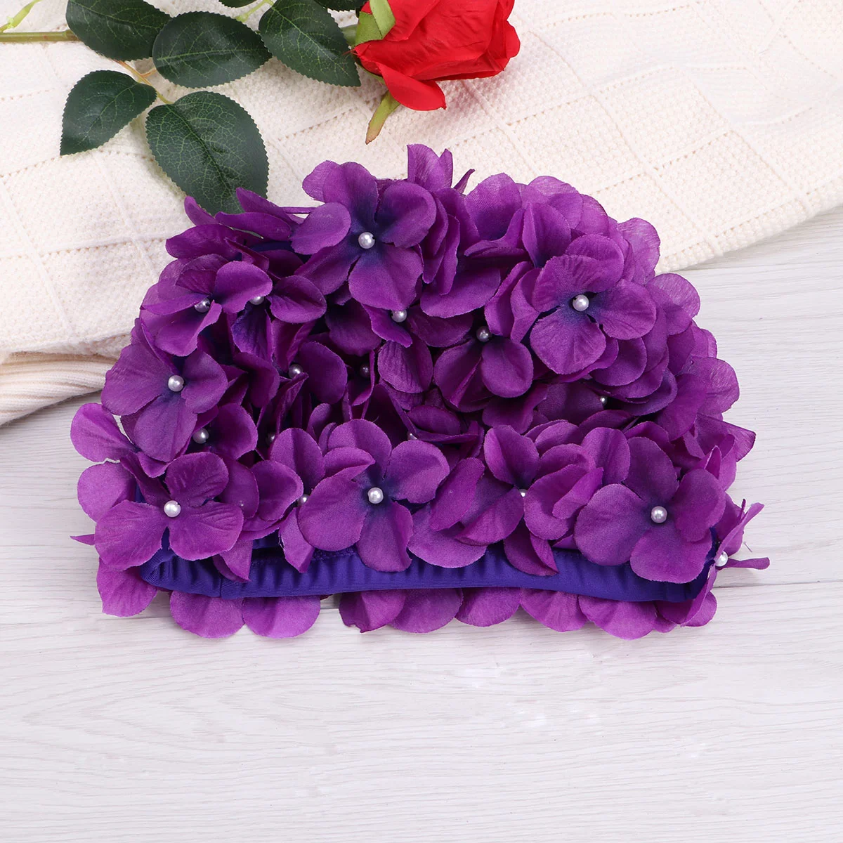 Aldult Girl Child Man Swim Cap Shower Caps Swimming for Women Black Flowery Hat