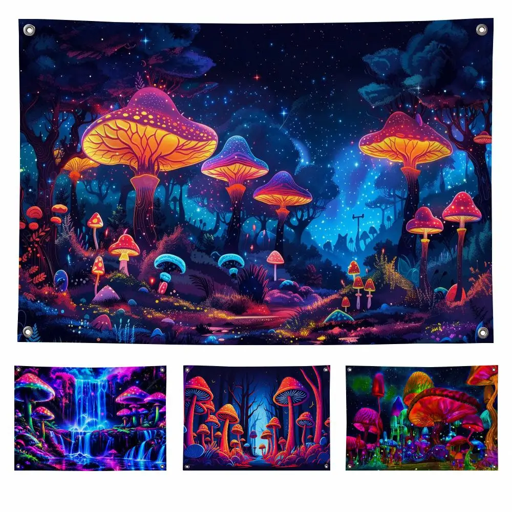 Art B-Black Light Mushroom Forest Flags Room Dorm Camping Party Hogar Garage Living Room Bed Wall Decor Banner Gift