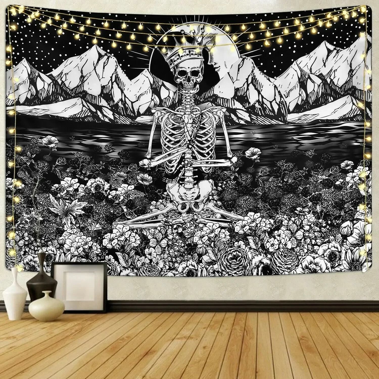 

Black Rose Skull Tapestry Art Wall Hanging Psychedlic Blankets Home Room Decor