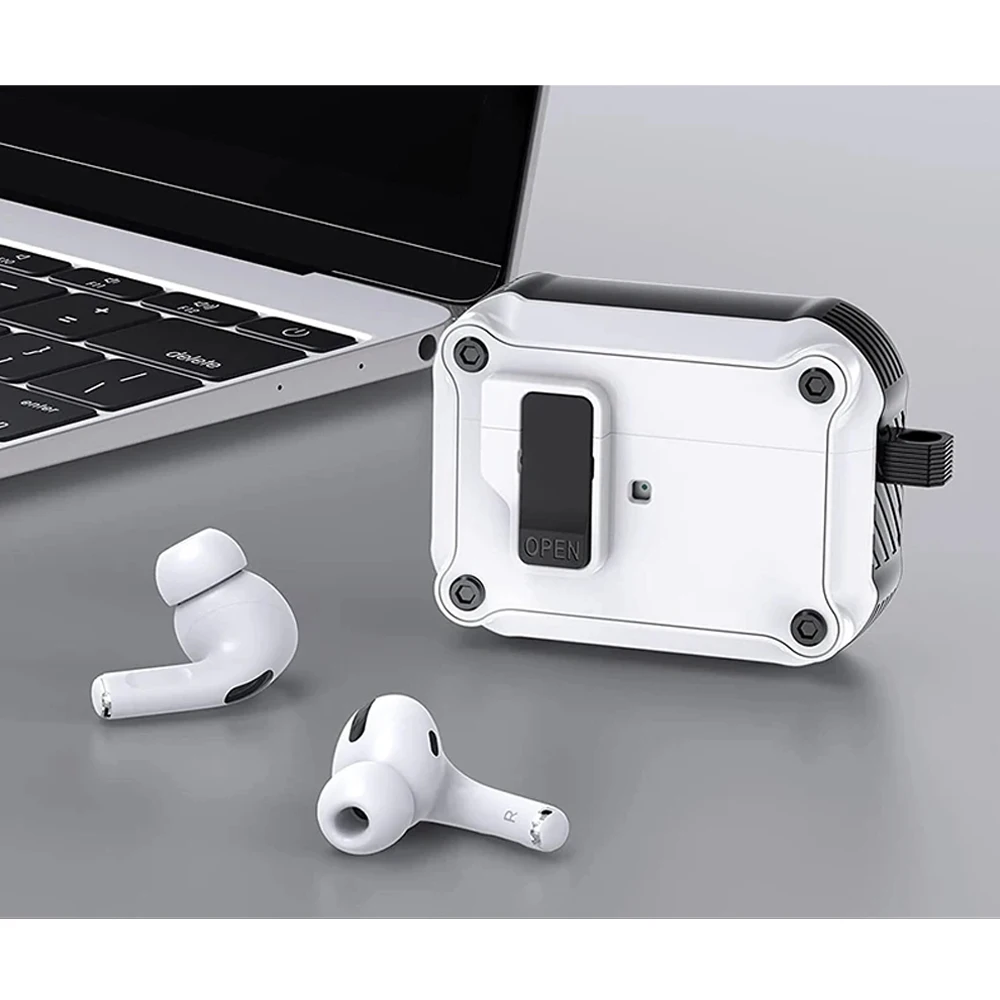 Security Lock Cover For Airpods Pro 2 3 Case Full Body Protection Shockproof With Keychain Magnet Funda Air Pods Earphone Cases