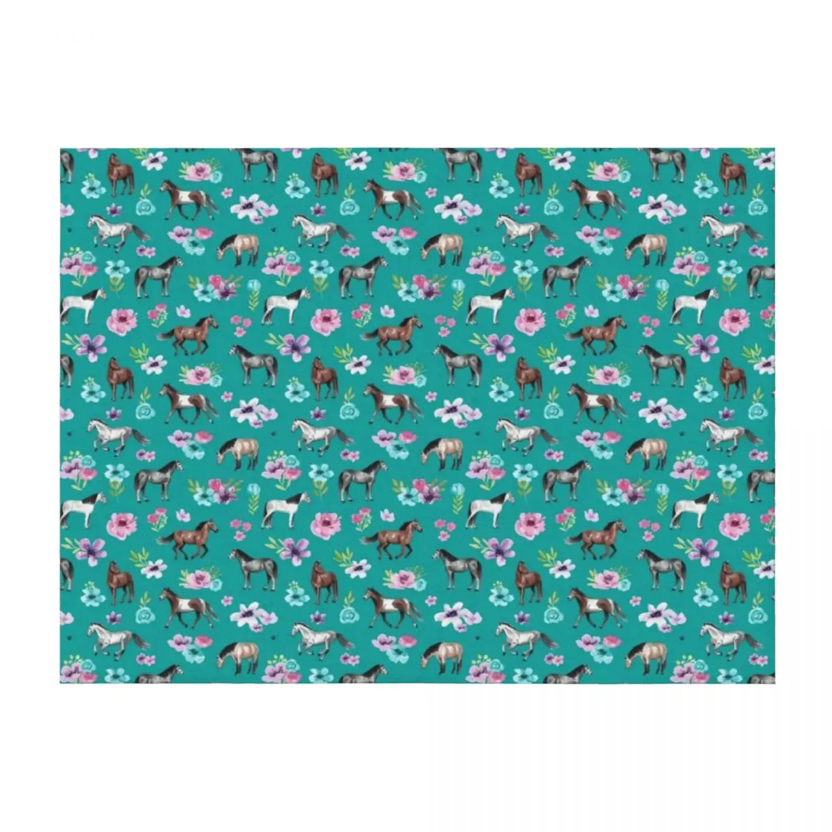 

Horses and Flowers on Teal, Turquoise Horse Print, Horse Art, Cowgirl Throw Blanket Decorative Beds Plaid Sofa Blankets