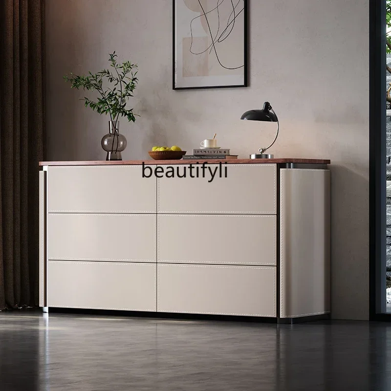 N178 G Retro style bedroom TV cabinet storage high-grade six-bucket cabinet saddle leather dining side cabinet