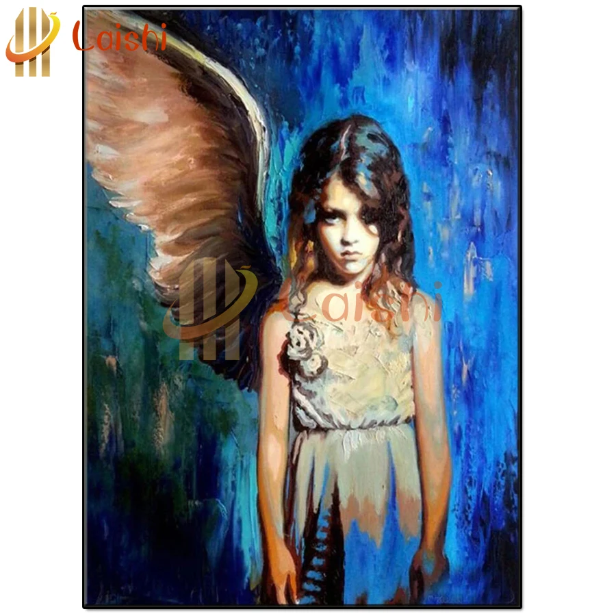 

5D diamond painting Abstract doodle, fantasy angel with half wings craft square drill full diamond embroidery mosaic decoration