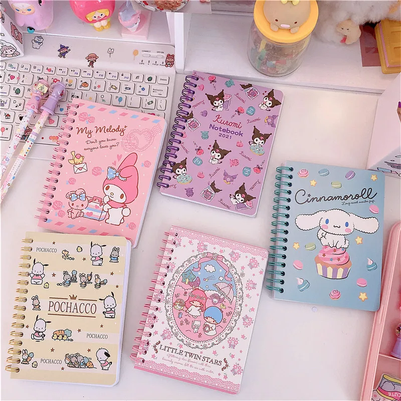 Sanrio Melody Kitty Cinnamoroll Kuromi Cartoon Kawaii Girl Portable Notebook A6 Diary Bobine De Couleur Holiday Gifts