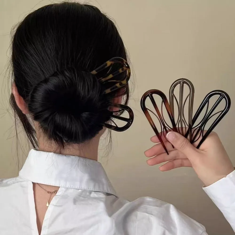 New Acetate U-shaped Hair Stick Multi-pronged Geometric Hair Fork Leopard Print Hairpin Hair Accessories