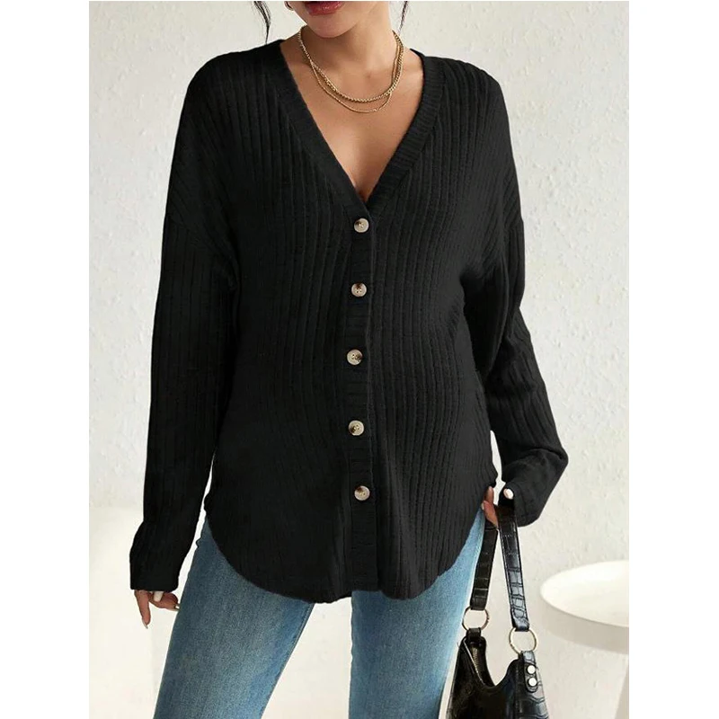 Autumn Maternity Clothing Causal Knitted Long Sleeve Blouse Shirt Premama Women V-neck Maternity T-Shirt Front Button Cardigan