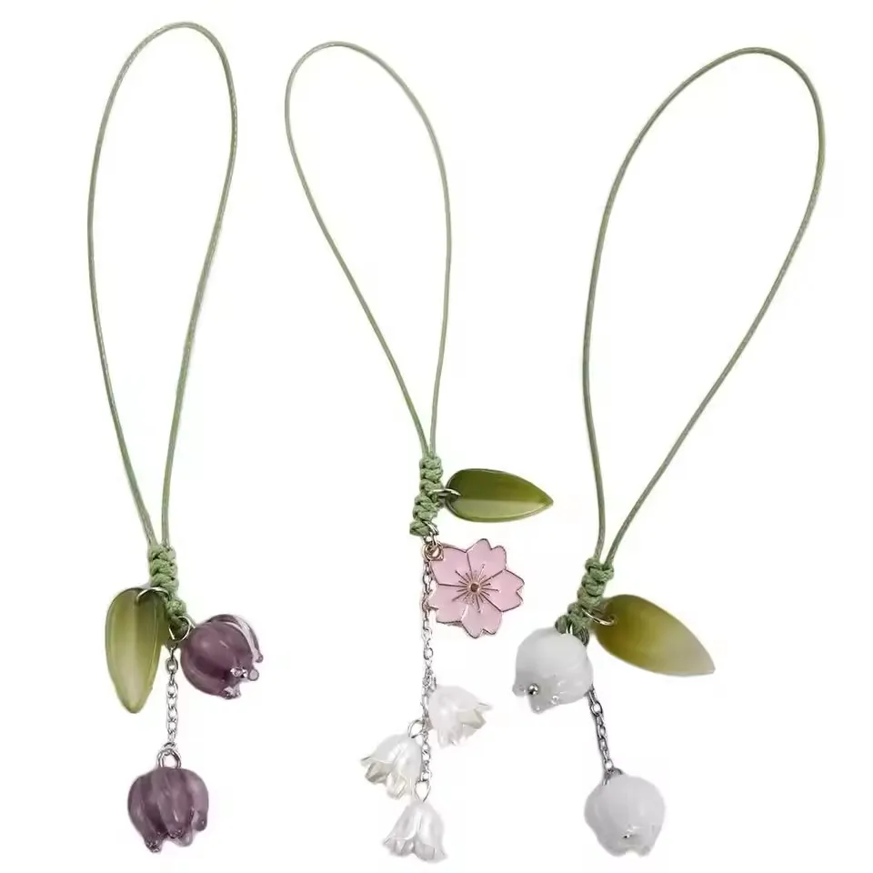 Tulip Flower Mobile Phone Straps Charm Cute For iPhone Short Lanyard Hand Rope Kawaii Keychain Phone Strap Fashion Pendant