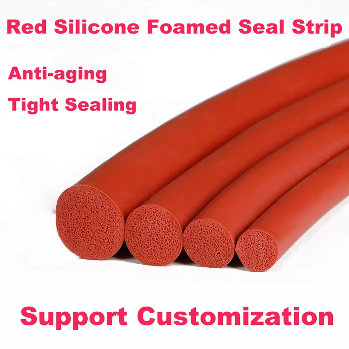 

Silicone Rubber Sponge Strip Red Silicone Foamed Seal Strip Round VMQ Foaming Cord Dia 3/4/5/6/7/8/9/10/11/12/13/14/15/16-22mm
