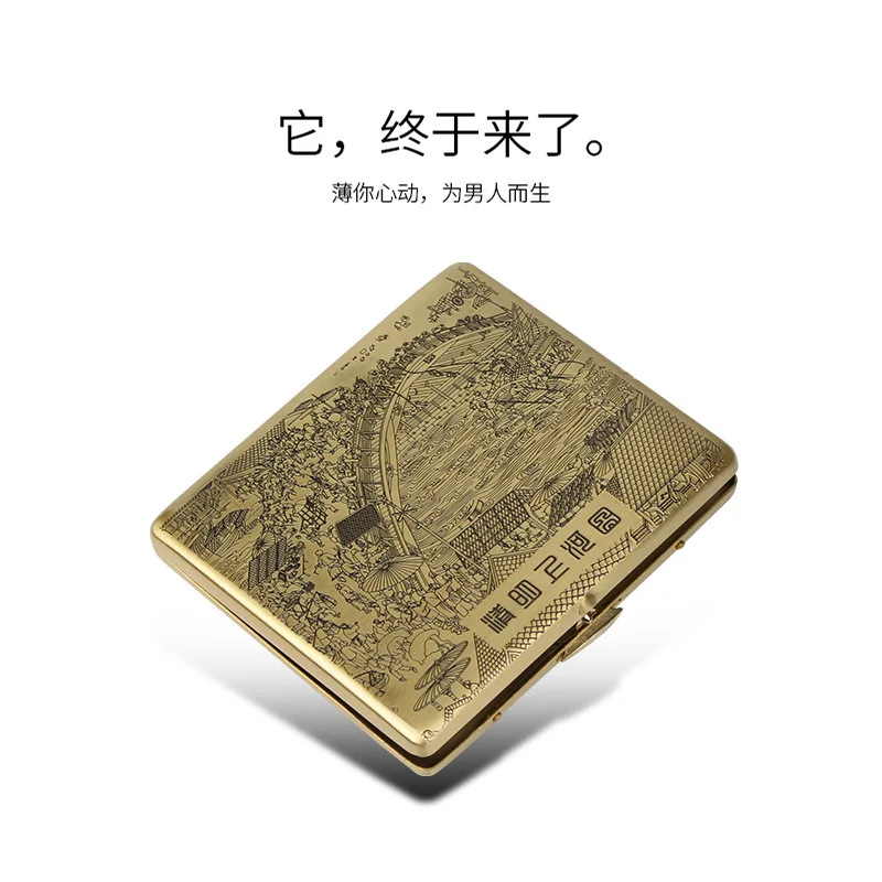 Riverside scene during QingQing Ming Shang He Figure Cigarette Case High Quality Metal Copper Cigarette Box Portablming Festival