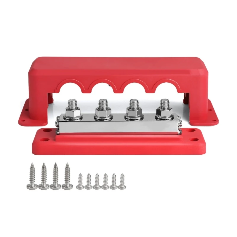 4 Post Power Distribution Block Bus Bar with Cover 600A Marine Bus Bar, Battery Terminals Distribution Block (3/8”)