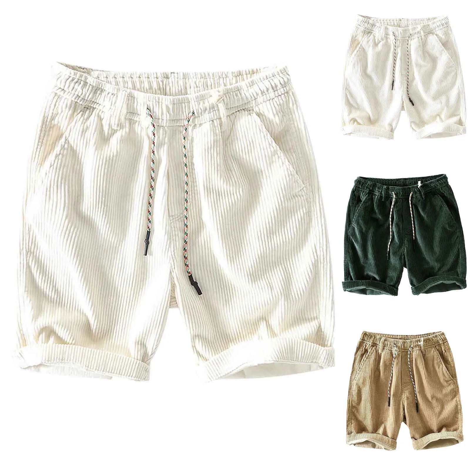 Pantalones cortos deportivos de pana para hombre, Shorts holgados de estilo americano, informales, con cordón en la cintura, para correr en la playa