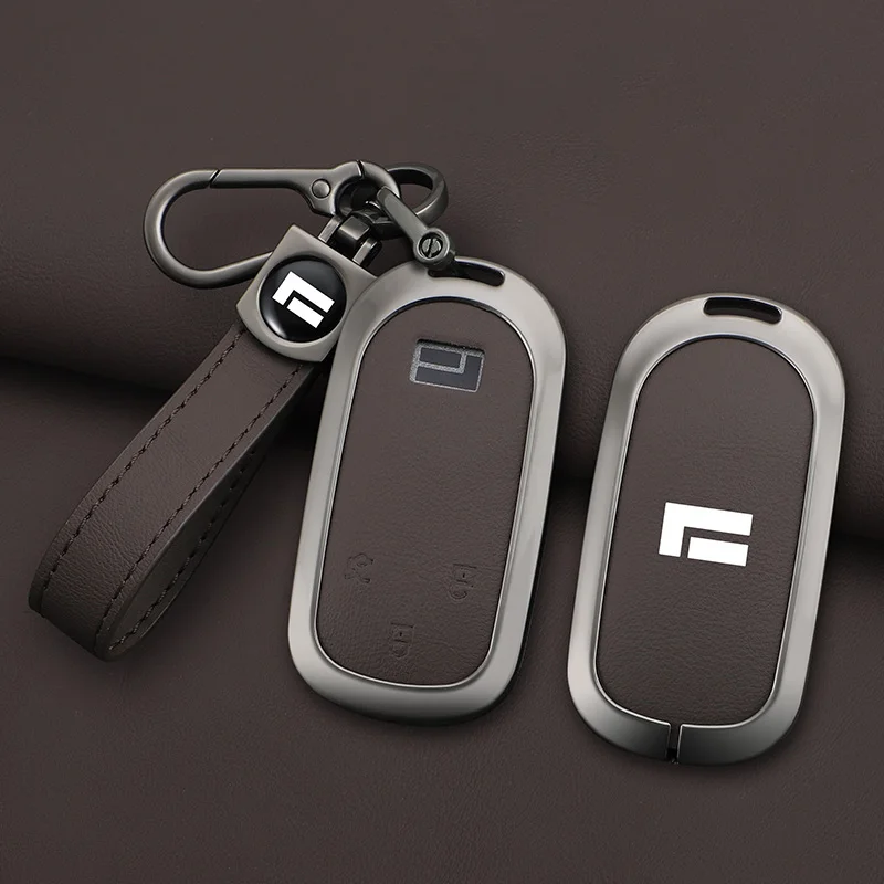 

new Zinc Alloy Leather Car Key Case for BAIC JISHI Polestone 01 Polestones Remote Cover Shell Keychain Ring Holder Fob