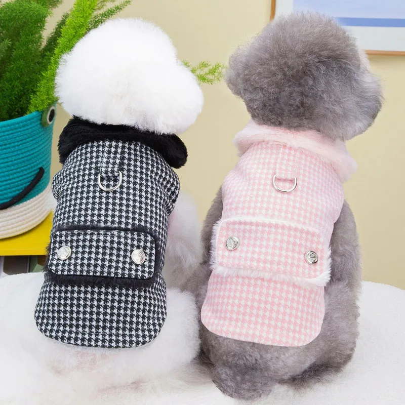 Luxury Sleeveless Dog Coat for Small Dogs,Plaid Thick Pet Dog Clothes,Fur Collar Costumes,Cat Vest,Jacket Coats,Dachshund,Winter