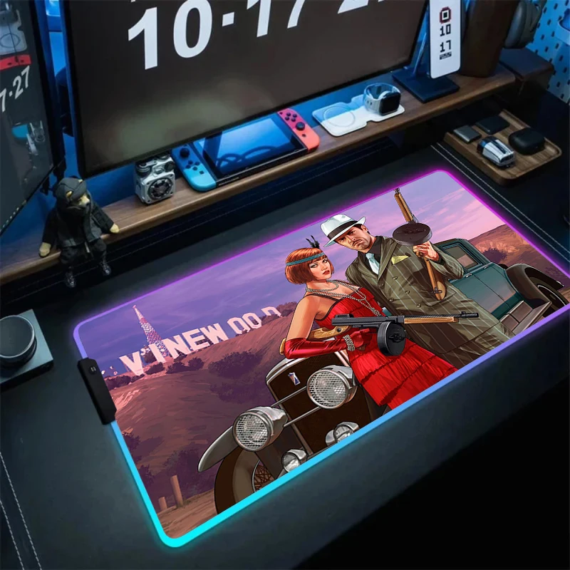 لوحة ماوس للألعاب Gta LED كبيرة ، حصيرة مكتب كبيرة ، ألعاب الكمبيوتر ، لوحة ماوس RGB ، ماوس مضيئة ، مانعة للانزلاق ، مبهرة ، حصائر رائعة