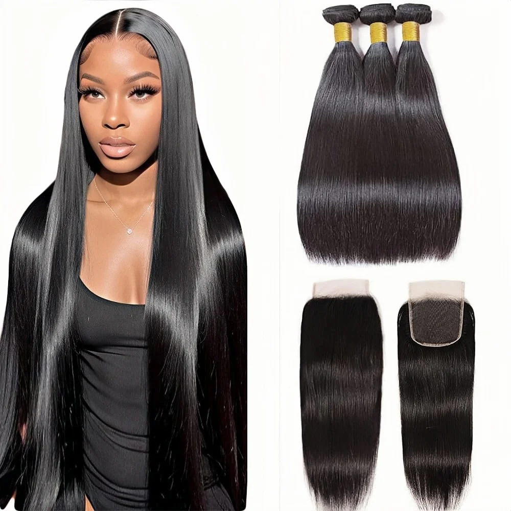 

Straight Natural Color 3 Bundles With 4x4 Closure 100% Human Hair For Black Women Bundles With Frontal Vietnamese Hair BPHW Hair