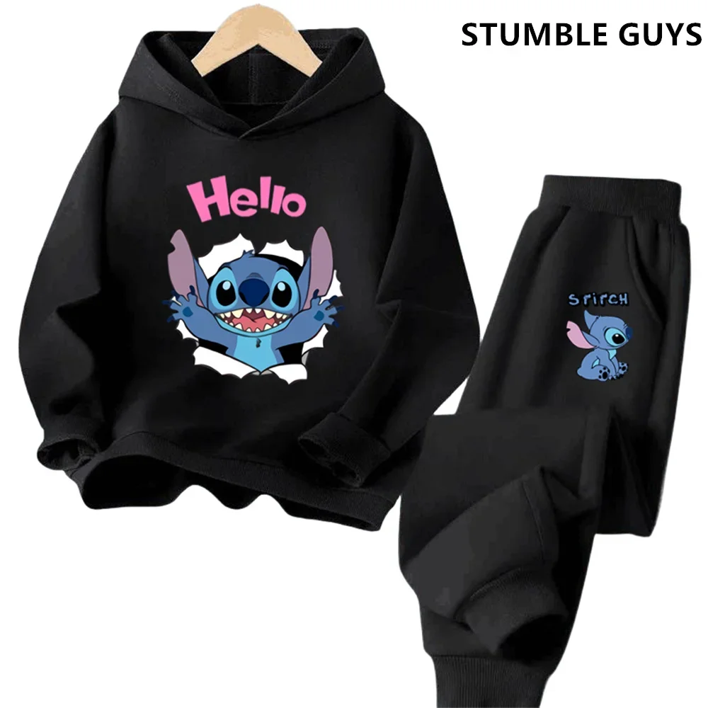 

Kawaii Stitch Hoodie Set Baby Long Sleeve Sweatshirt Children Autumn Stich Sweatshirt 3-14 Years Boys Trucksuit Girl Streetwear