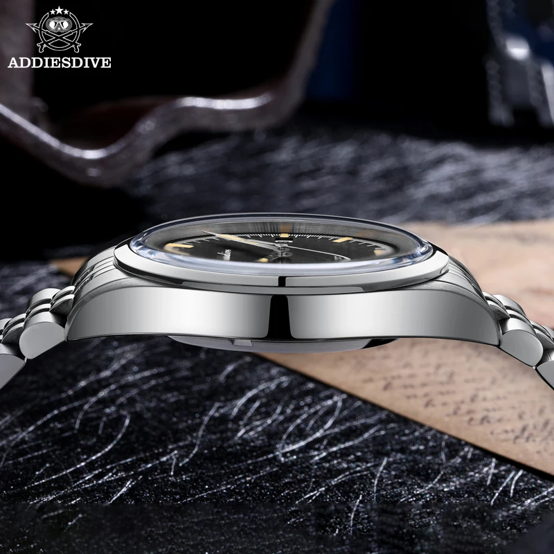 ADDIESDIVE Luxury Watch For Man Black Dial Stainless Steel Automatic Mechanical Watches Luminous 10Bar Waterproof Wristwatch