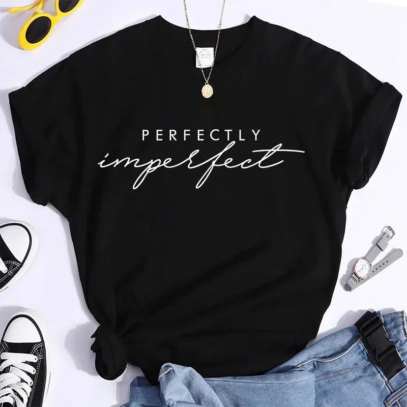 Men Women's Fashion Casual Perfectly Imperfect Letter Printed Funny Short Sleeves T Shirt Tops 2024 y2k top  women t shirt