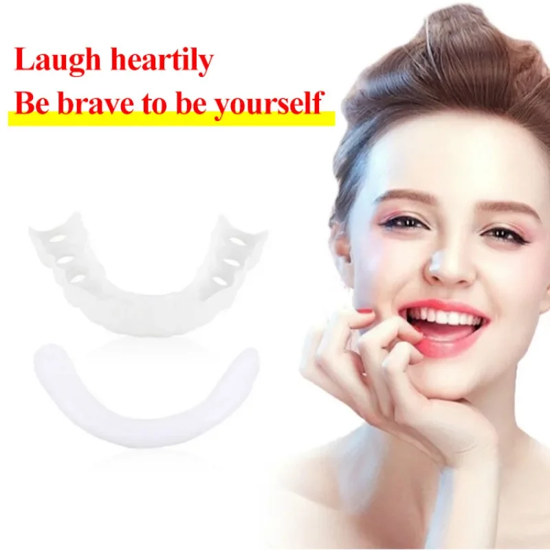 Sdotter Perfect Fit Teeth Whitening Fake Tooth Cover Snap On Silicone Smile Veneers Teeth Upper Beauty Tool Cosmetic Teeth Free