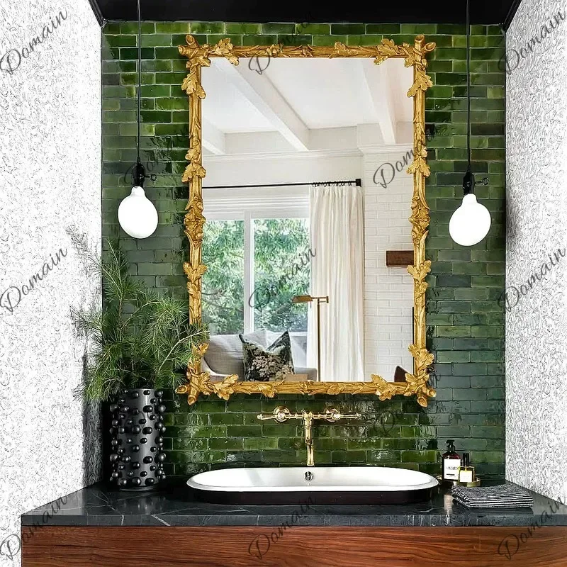 BJ Vintage French Luxury Wall Fireplace Mirror Antique Vanity Decorative Mirror For Living Room Bedroom Makeup