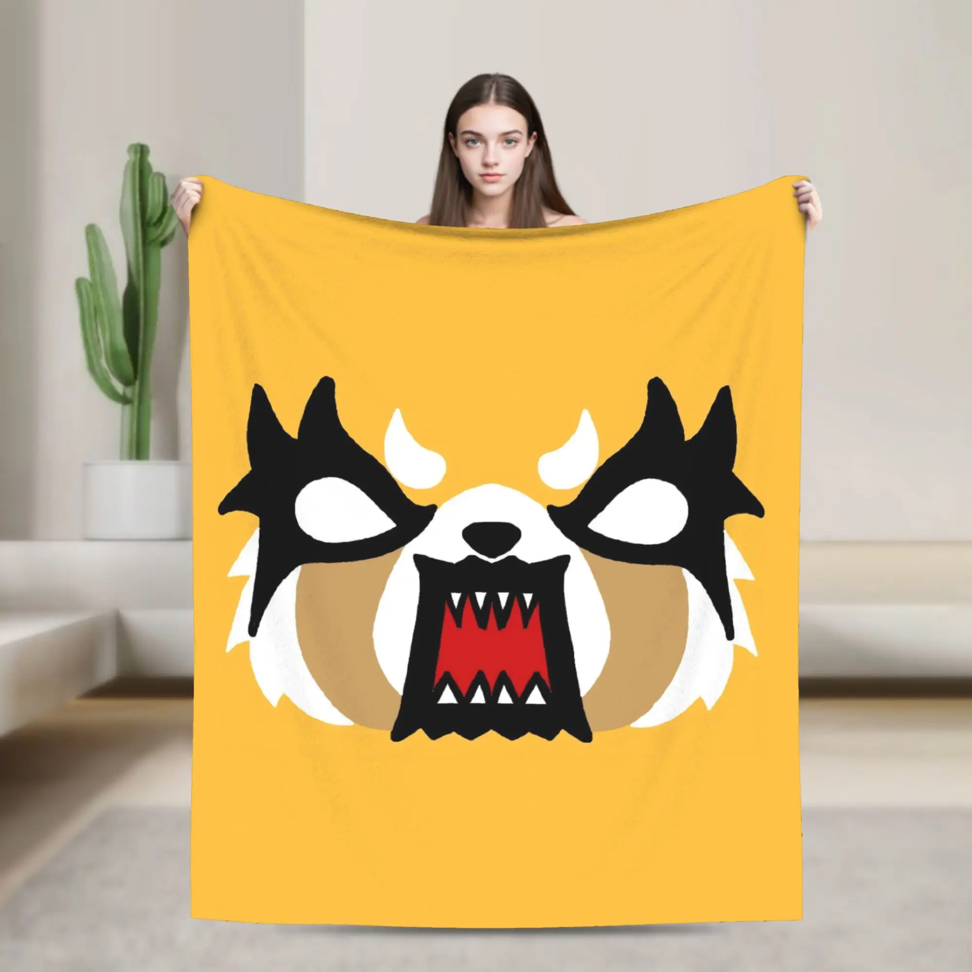 Aggretsuko Rage Face Knitted Blankets Retsuko Anime Flannel Throw Blankets Home Couch Printed Soft Warm Bedspread