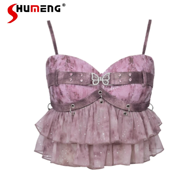 

Unique Design Hot Girl Sexy Sweet Cute Two-Way Strap Top Camisoles Women's Kawaii Y2k Vest Short Sleeveless Strap Slings Female