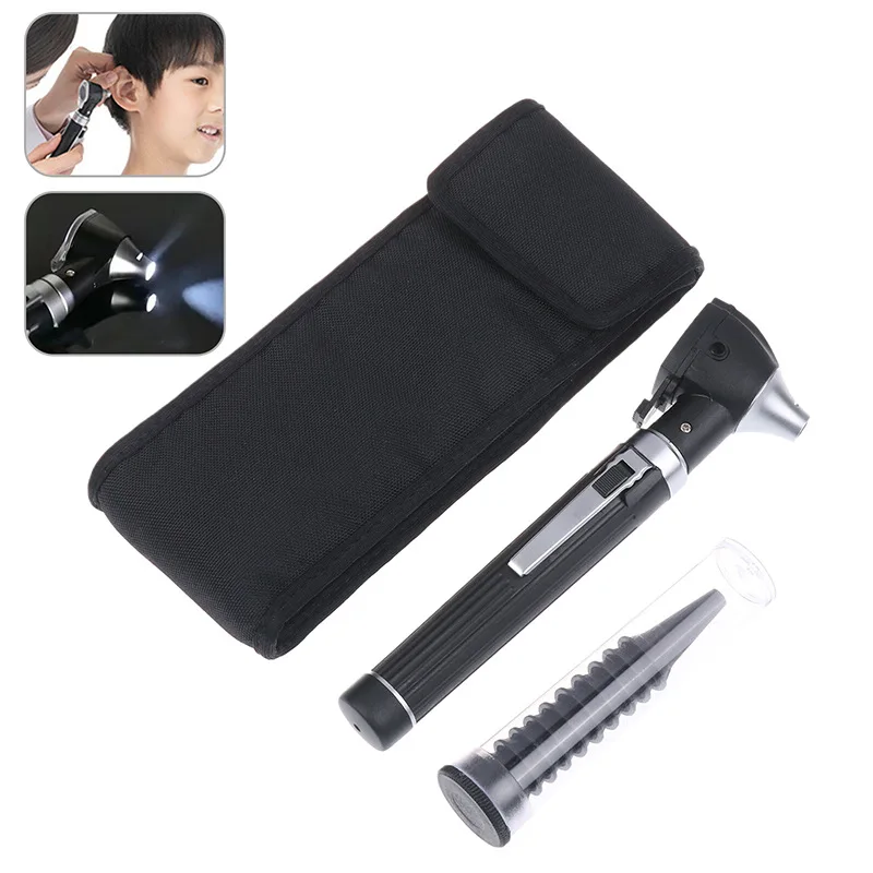 Professional LED Portable Medical Nasal Ear Canal Endoscope Borescope Straight Direct Otoscope with Specula Cones