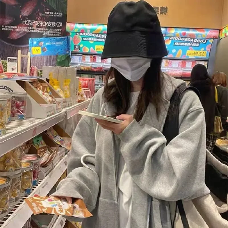 الخريف الشتاء المرأة هوديس Harajuku فضفاض جاكت مزود بغطاء للرأس معطف الكورية موضة عادية زمم البلوز Y2k الشارع الشهير