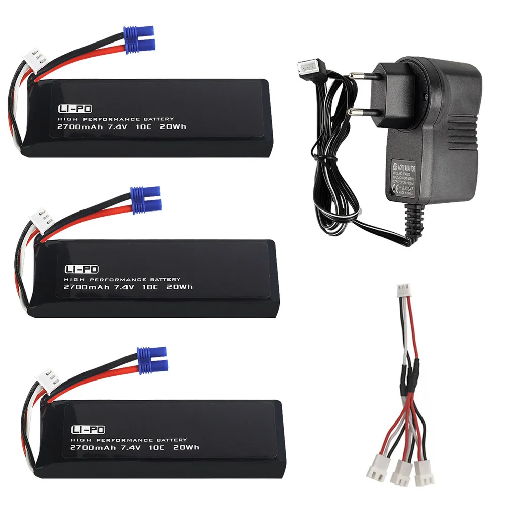 7.4V 2700mAh 10C lipo battery with USB Charger 3in1 cable For H501S H501C X4 RC Quadcopter spare parts battery for Hubsan H501S