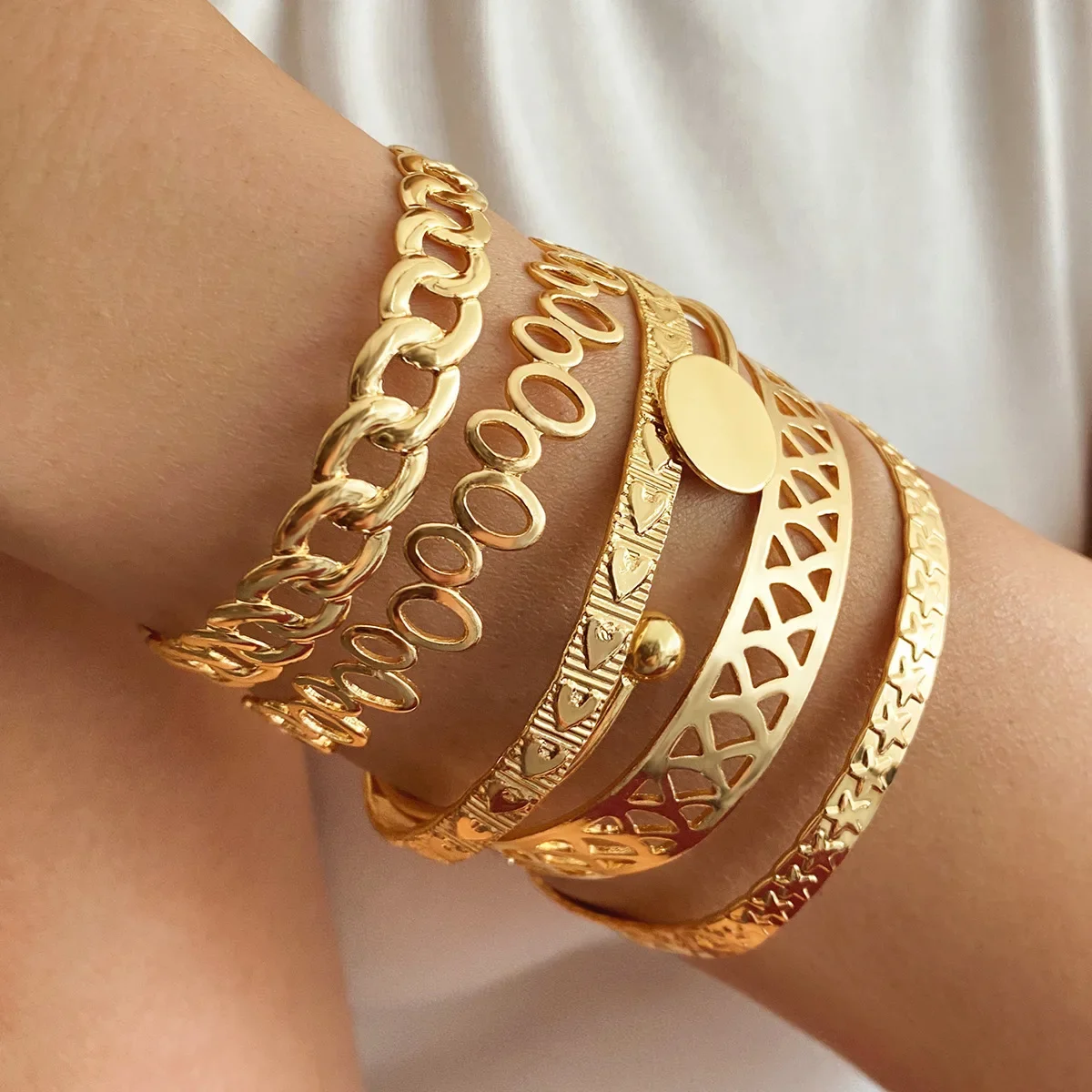 Vintage C-Shape Gold Color Bracelet Set Simple Metal Open Mouth Adjustable Bracelet for Women 2024 Trendy Quality Jewelry Gifts