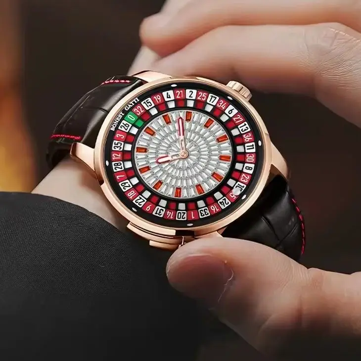 BONEST GATTI Men Automatic Watch 43mm Mechanical Wristwatch Rotatable Roulette Game Diamond Dial Sapphire Mirror Luminous