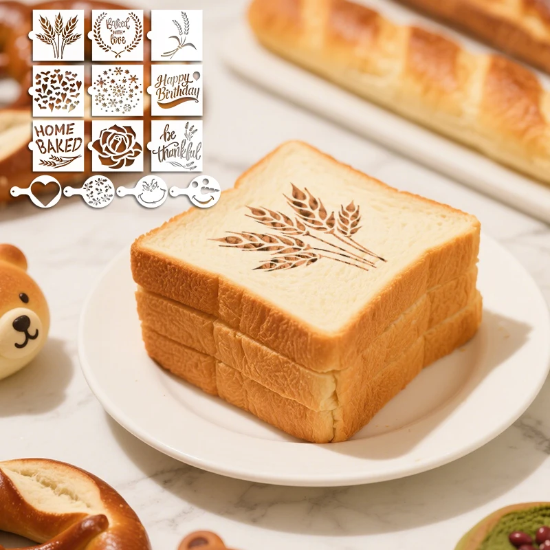 YOMDID 13pcs Bread Stamp Stencils Reusable DIY Baking Template for Yeast Breads, Cakes, Cookies, Decorative Stencils for DIY Art