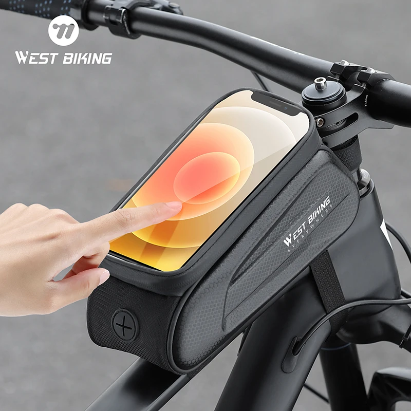 WEST BIKING Bicycle Bag Touch Screen 7.0 Inch Cycling Top Front Tube Frame Bag Waterproof With Headphone Jack MTB Road Bike Bag