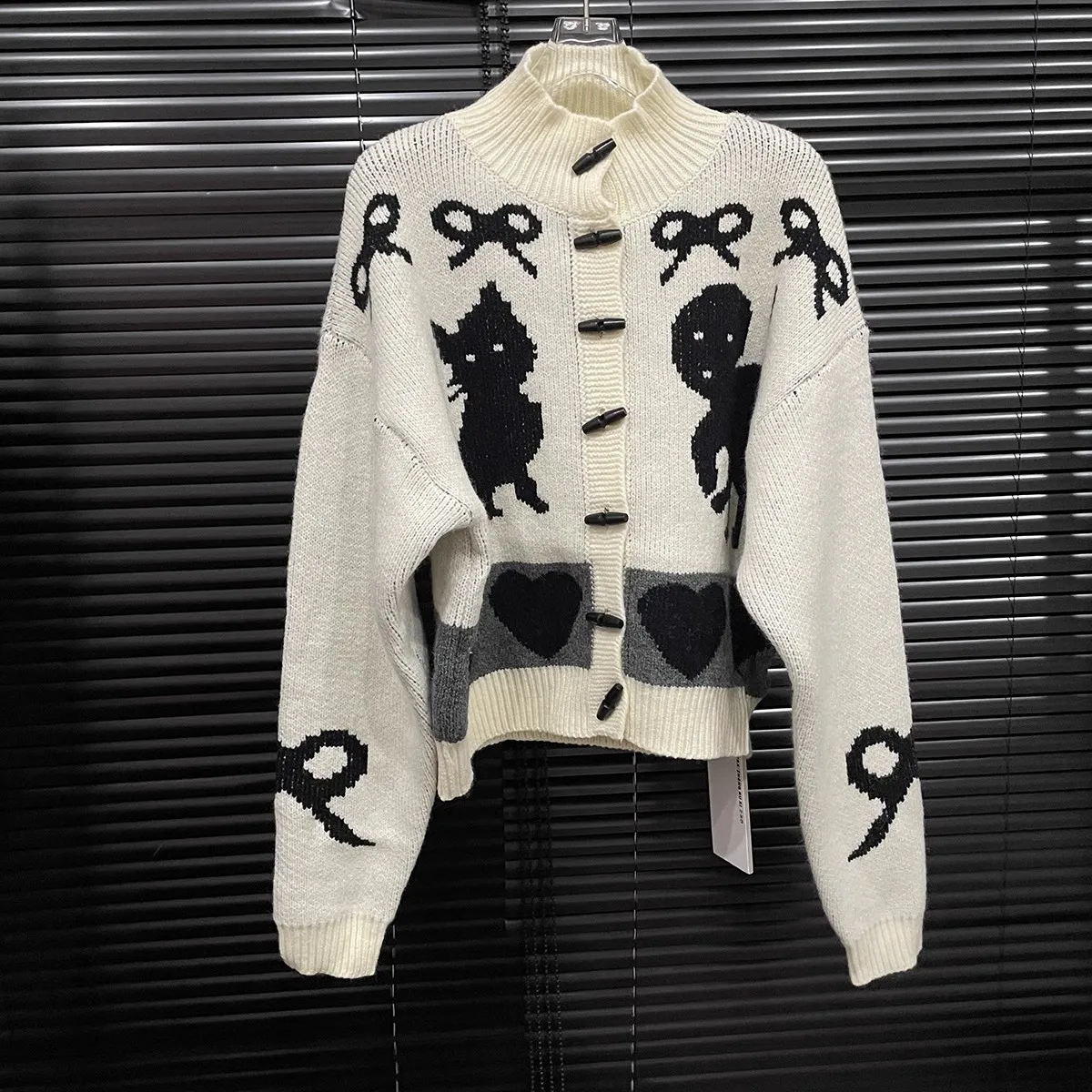 REDDACHiC Cartoon Horn Button Down Cardigan Sweater Women Horn Button Down Ribbon Cat Knitted Jacket Casual Fall Winter Outwear