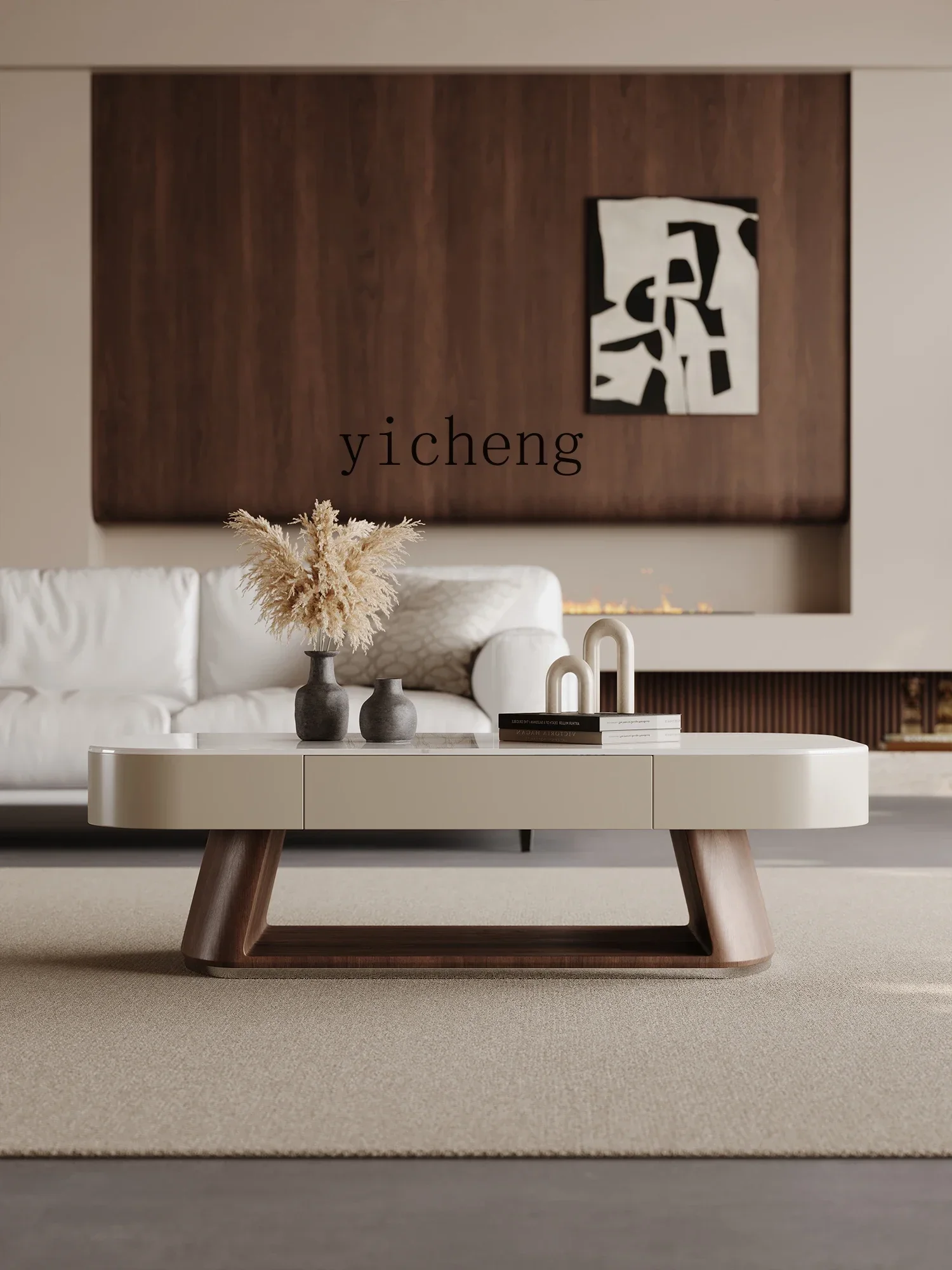 Living Room Silent Wind Coffee Table TV Cabinet Combination Rectangular High-Grade Large Flat Home