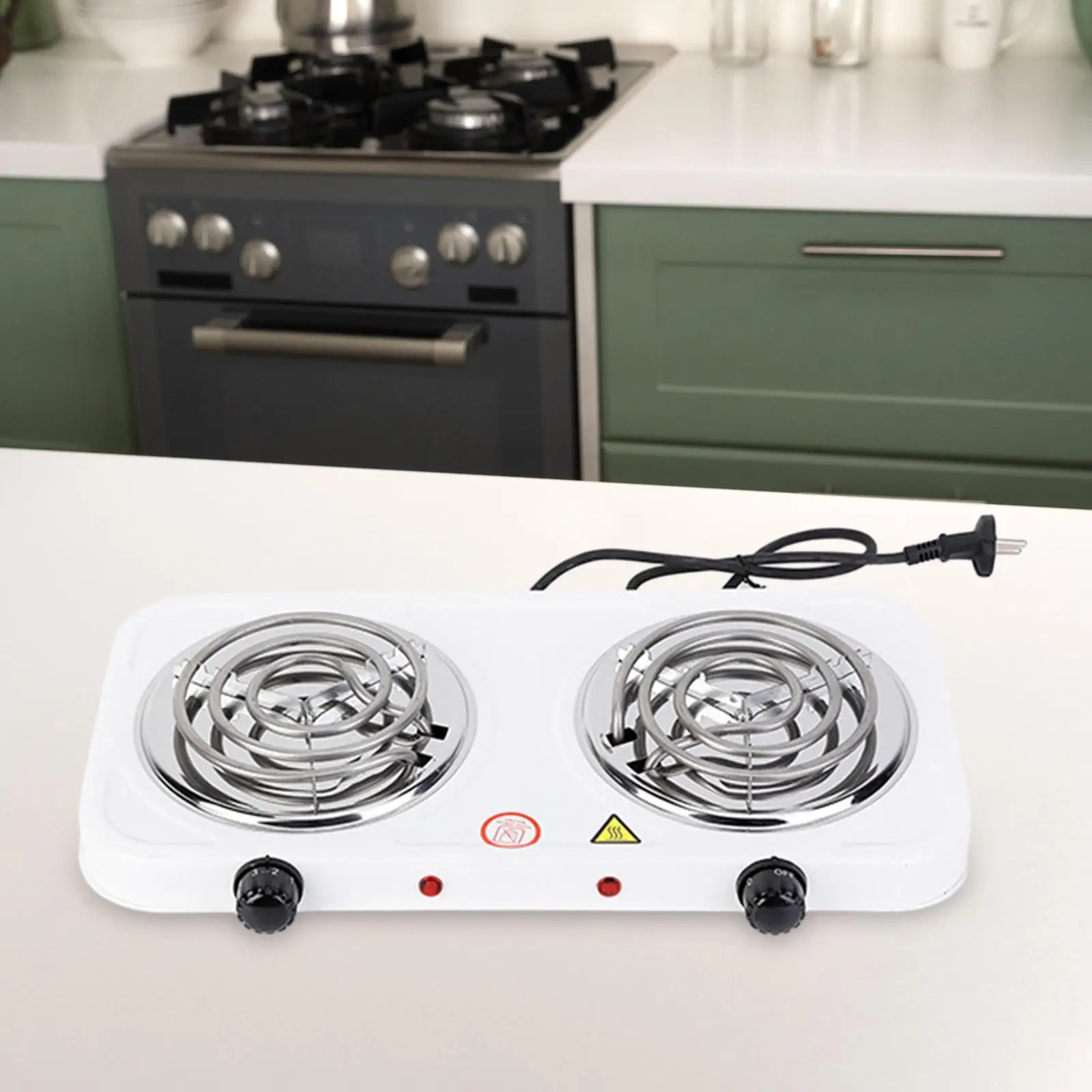 Electric Double Coil Burner Adjustable Temperature for Home, Travel, Outdoor Activities Power Indicator Lights Electric Cooktop