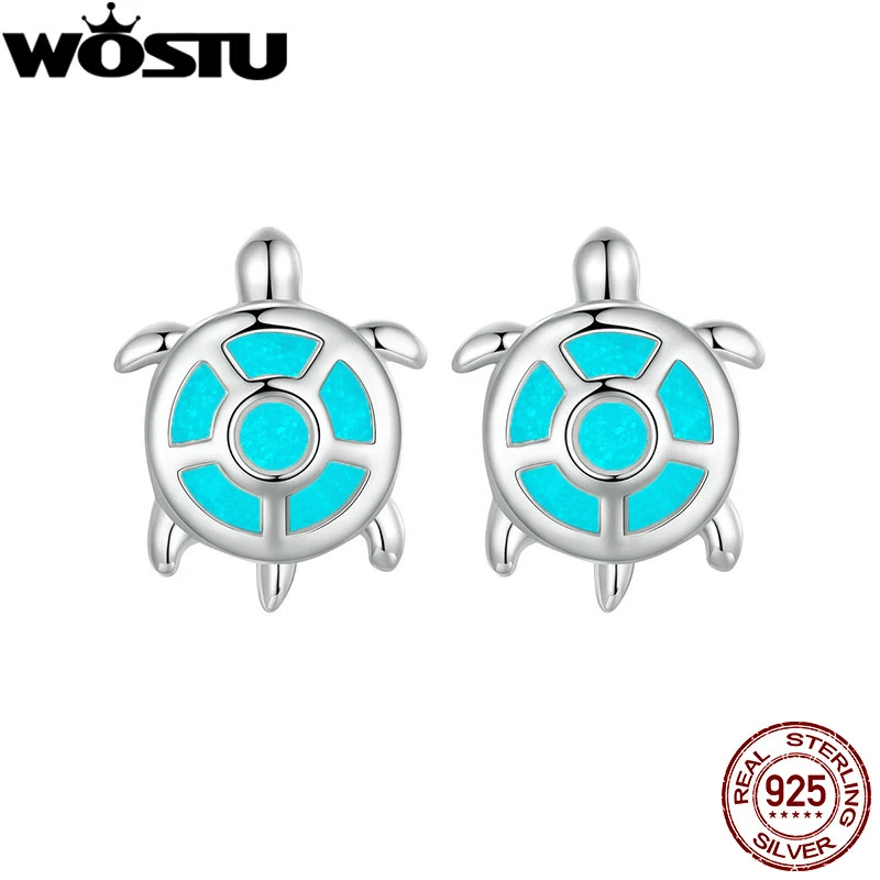 WOSTU 925 Sterling Silver Sea Turtle Luminous Stud Earrings Women Ocean Animal Ear Studs Glow in the dark Girl Cute Jewelry Gift